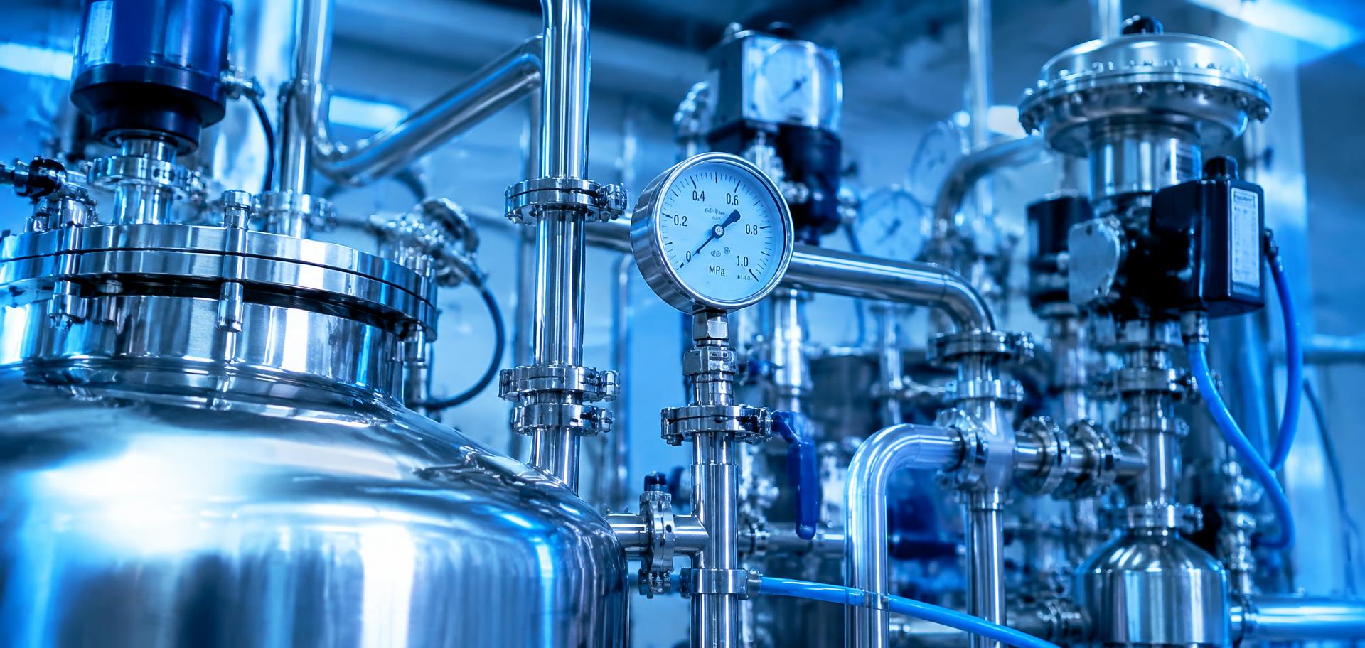 Illustrative image of stainless-steel process equipment